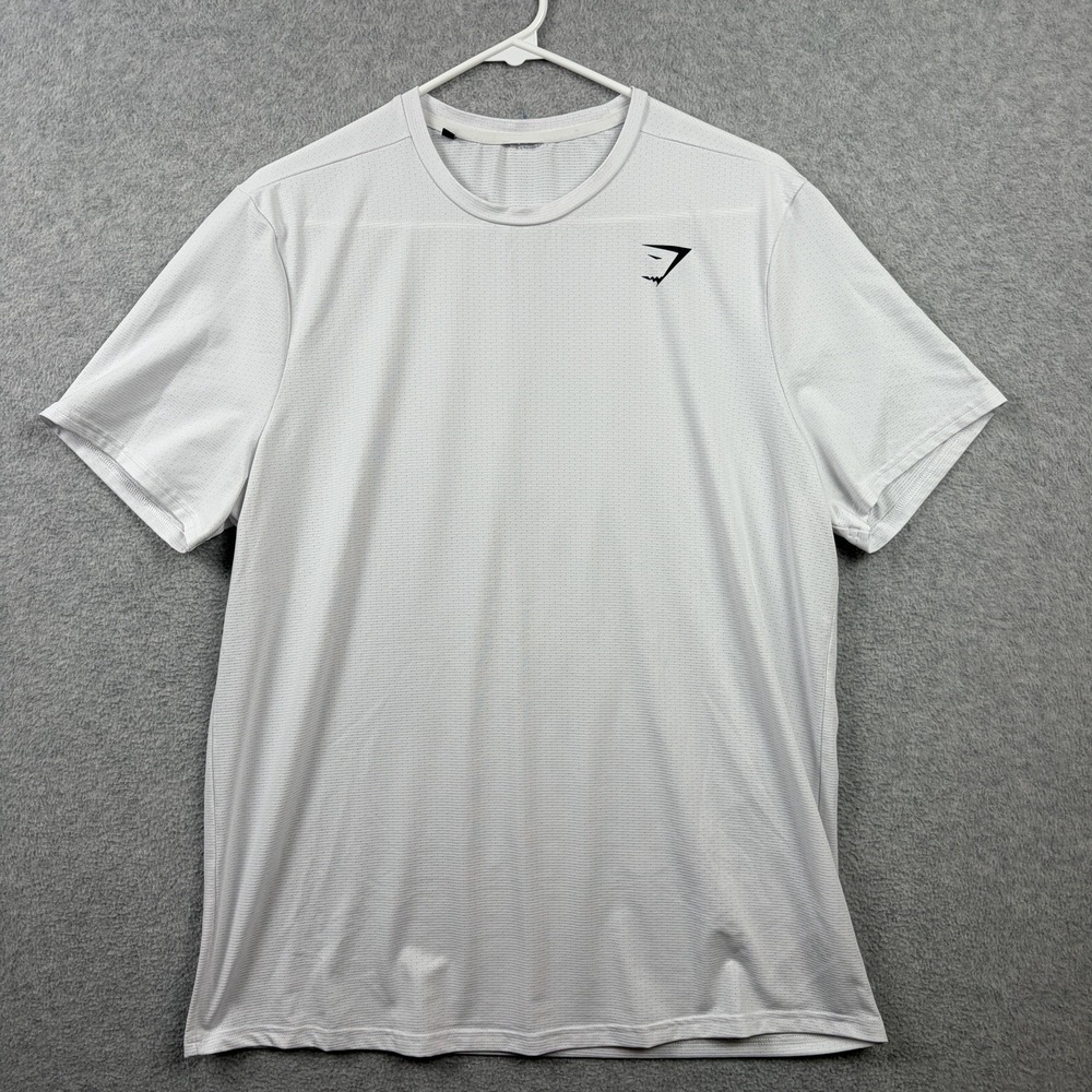Gymshark T Shirt Mens Medium White Crest Perforated Performance Stretch Running
